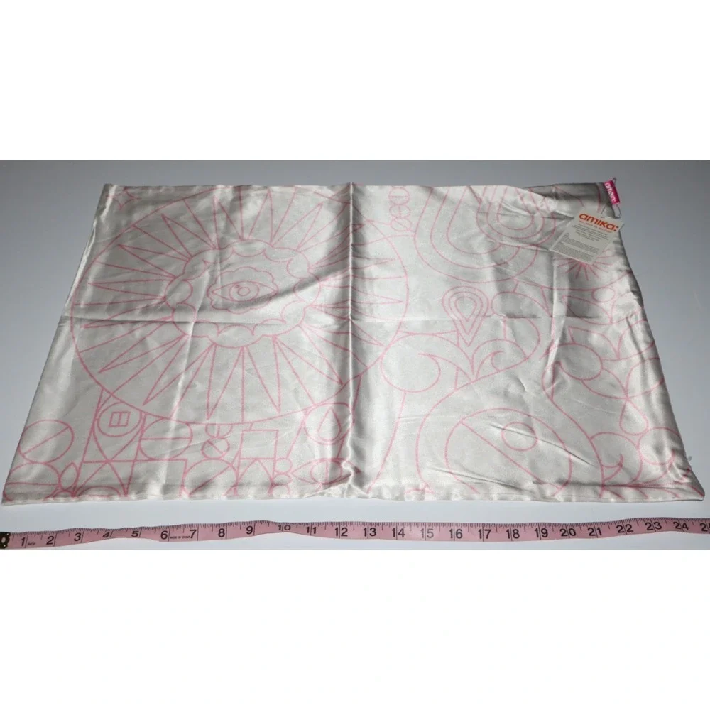 AMIKA Pink & White Hair Care Standard Satin Pillowcase Zipper Closure New w/ Tag